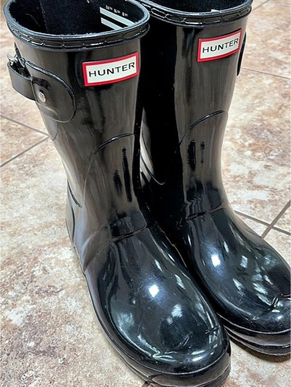 Hunter Original Mid Calf Gloss Rain Boots Black US 10
